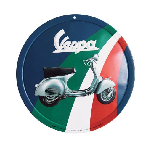 Vespa Round Tin Plate Decor Bandiera